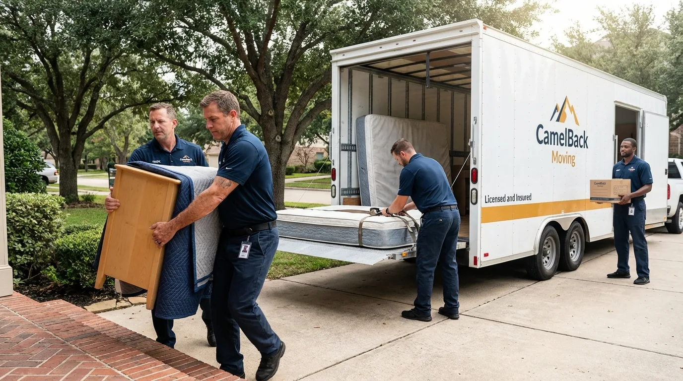 Crew loading residential truck for cross-state move from Sullivan, ME