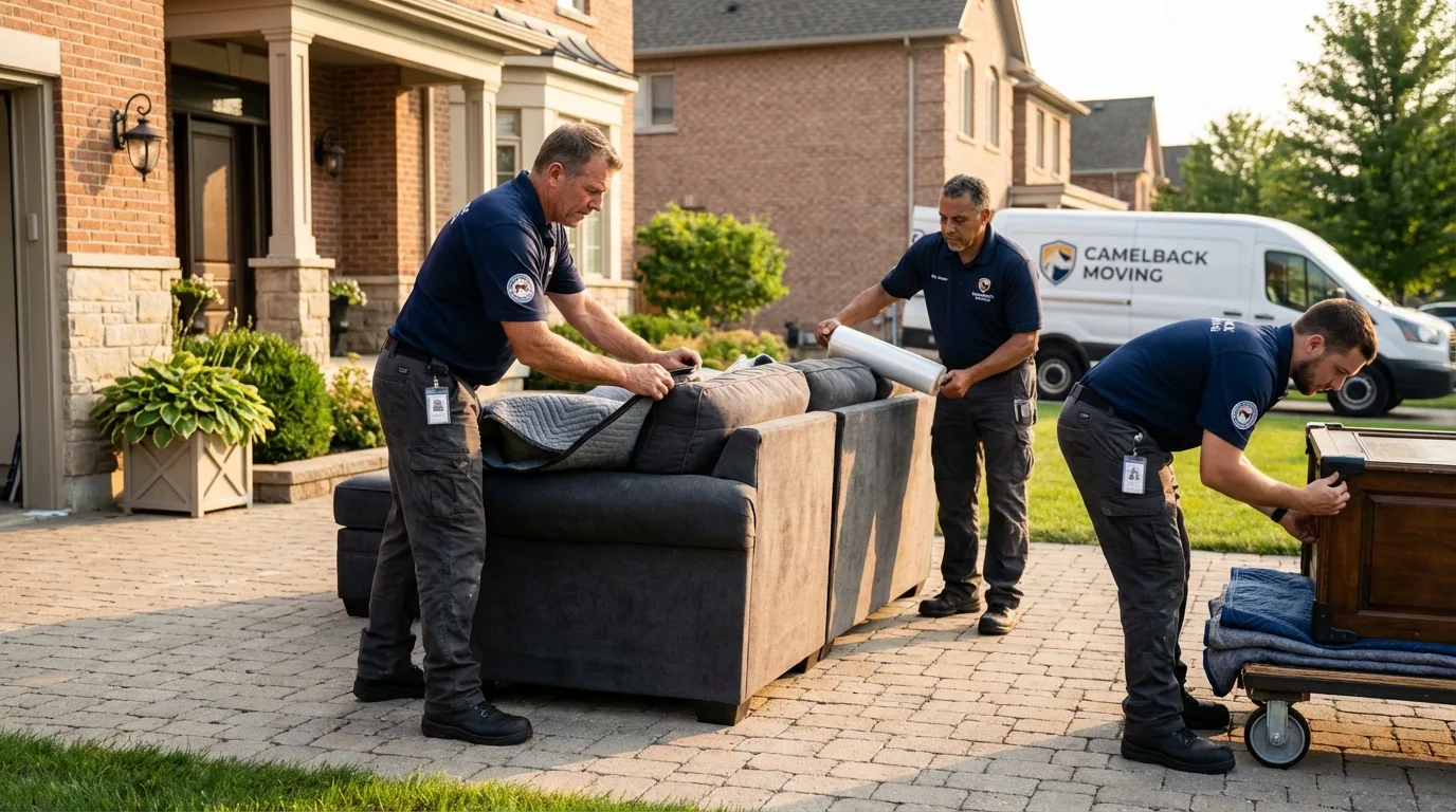 Large estate moving crew wrapping furniture in Sullivan, ME