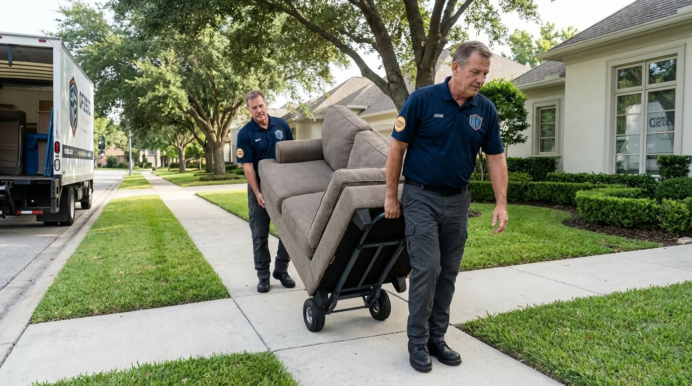 Local residential moving crew loading furniture in Sullivan, ME